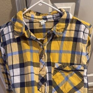 Yellow and Blue Plaid women Shirt or PJ top